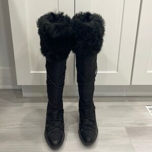 Prada Nylon Wedge Heel Winter Boots